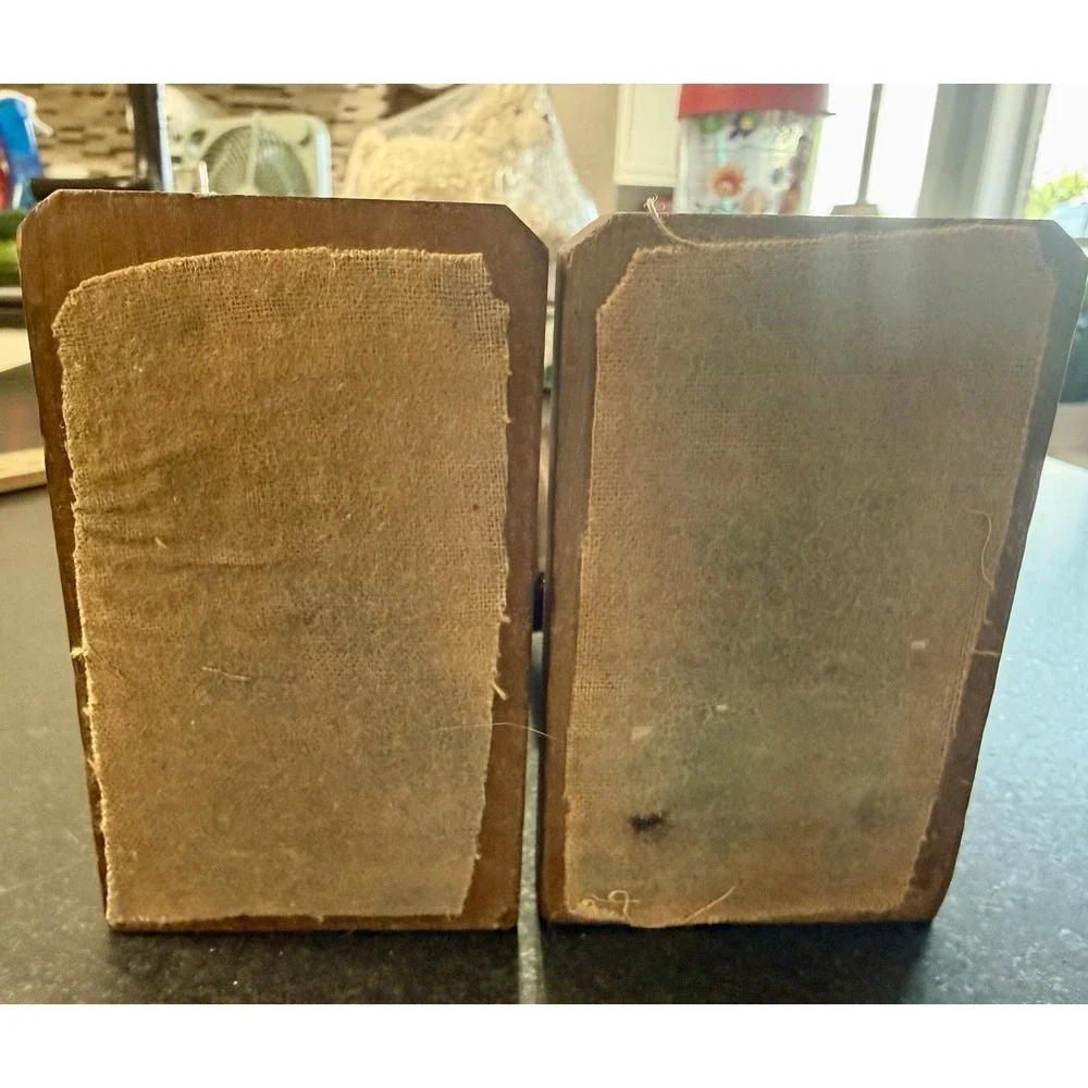 Vintage Hand-Carved Solid Wood Elephant Bookends (Pair)